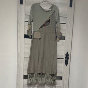 Olive Green Patchwork Long Sleeve Women's Dress